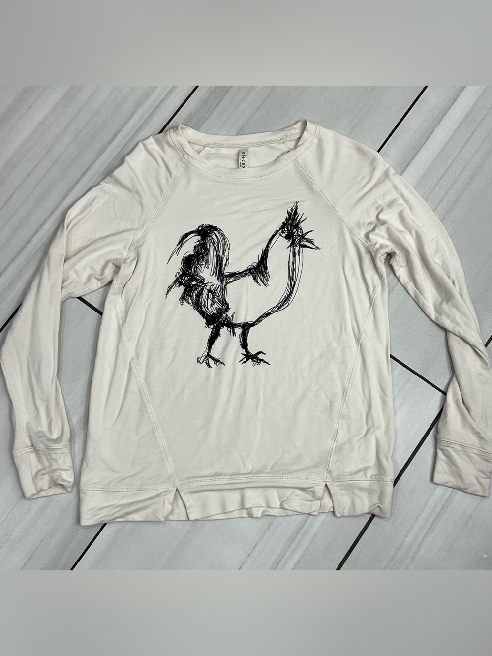 Pieces Kensie Womens Chicken Shirt Sz S White Black Rayon Stretch Long Sleeve